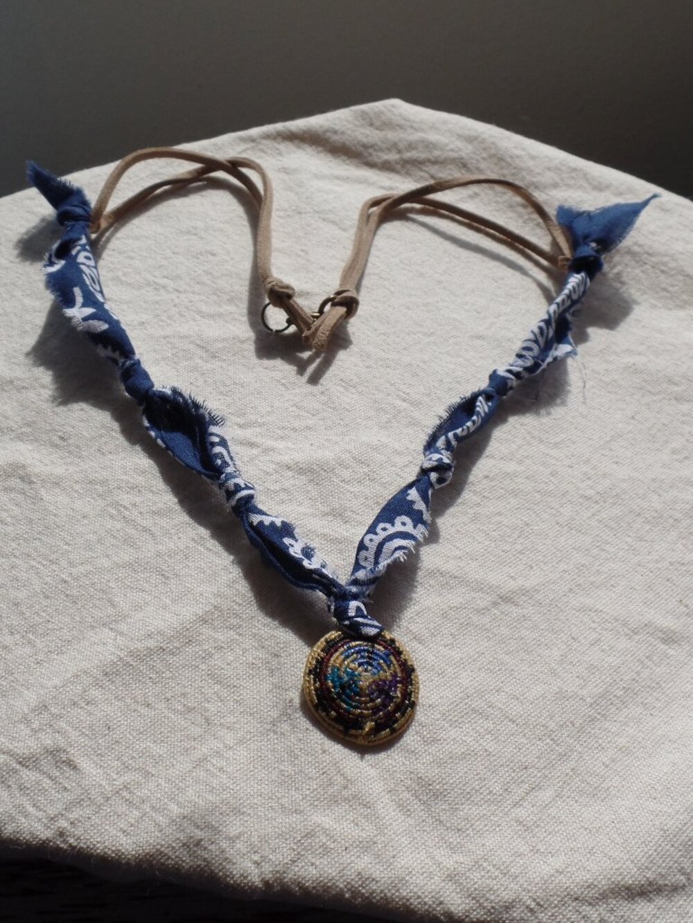 Hand Crafted BASKET WEAVE PENDENT Bandana SWAG Necklace